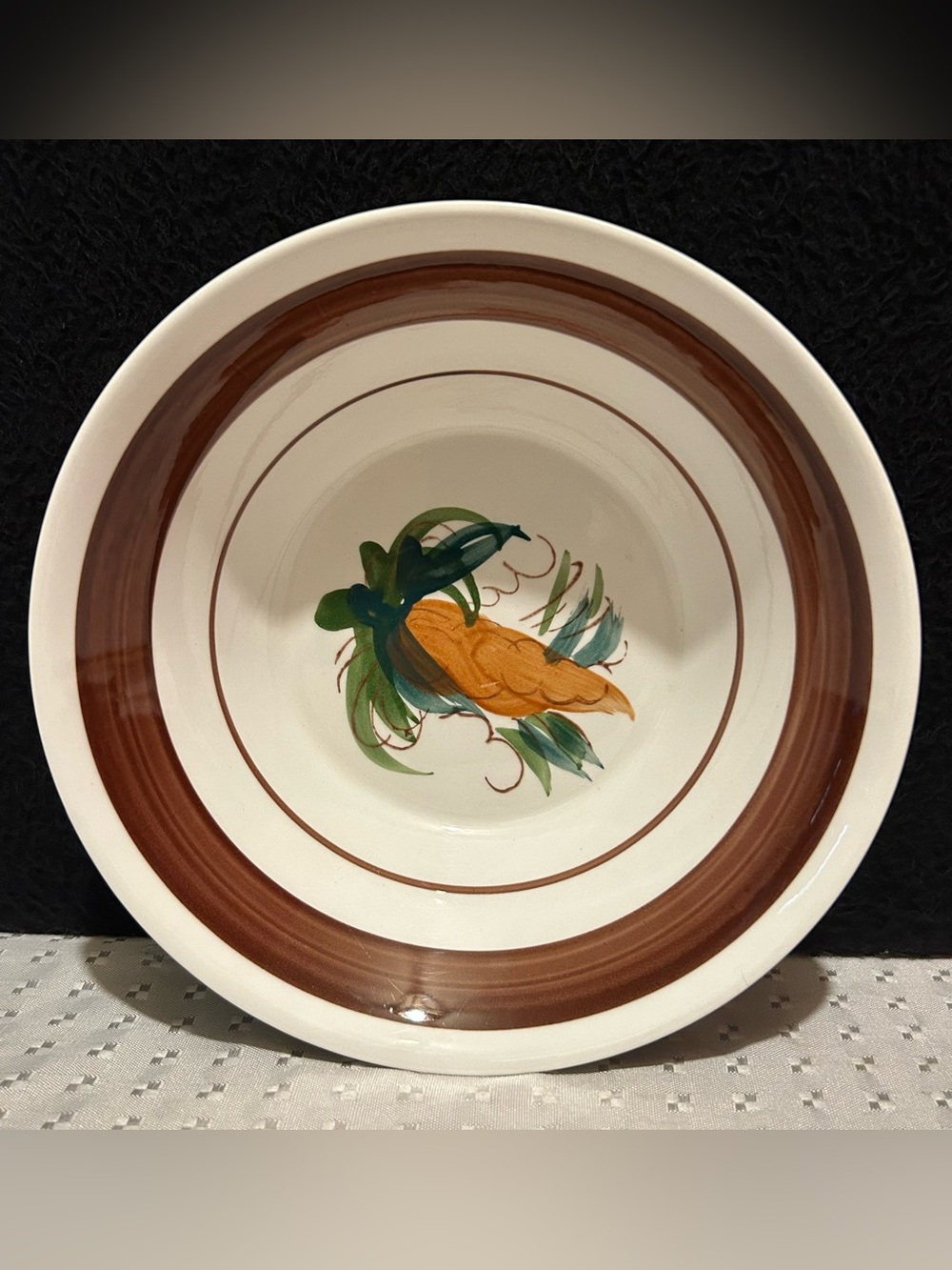 Action Korea 7.25 Bowl-Brown with Carrot Design Made In Korea Vintage 1970s